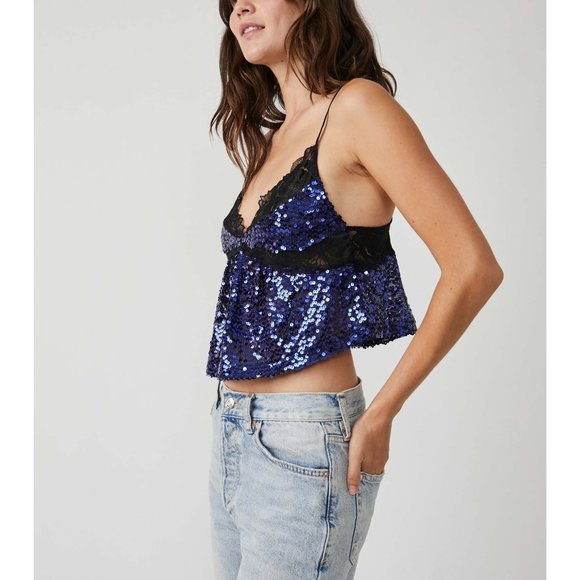 🎉 LAST CHANCE🎉 FREE PEOPLE Right Rhythm Sequin Cami / Midnight Combo - Picture 2 of 6